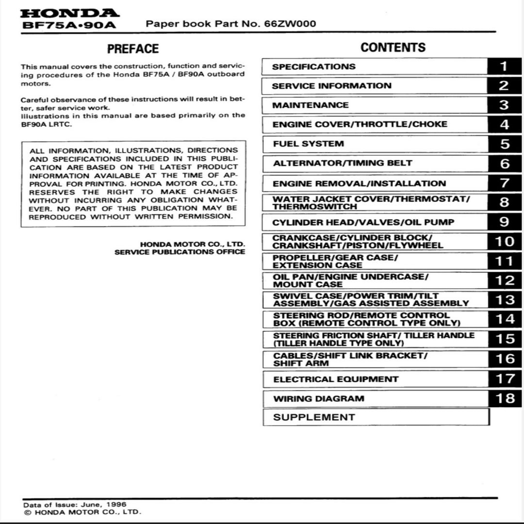 Honda BF75A BF90A Outboard Service Manual