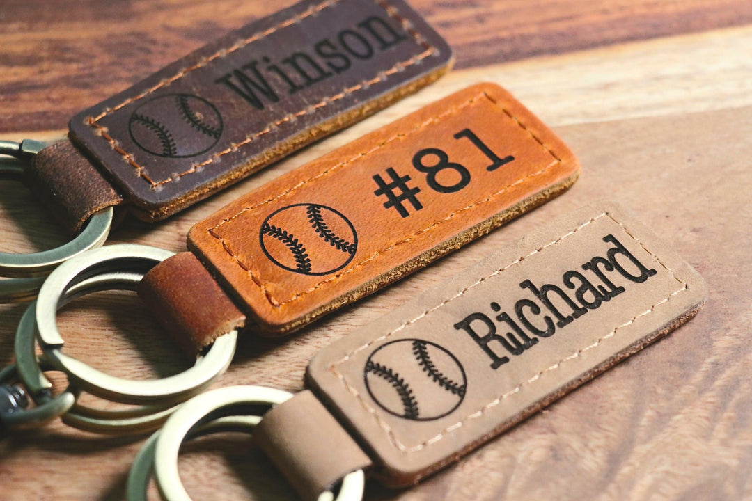 Personalized Softball Keychain, Backpack Tags, Leather Keychains, Kid's Name Tags, Sport Keyrings, Charms, Team Gift- on Lucasgift