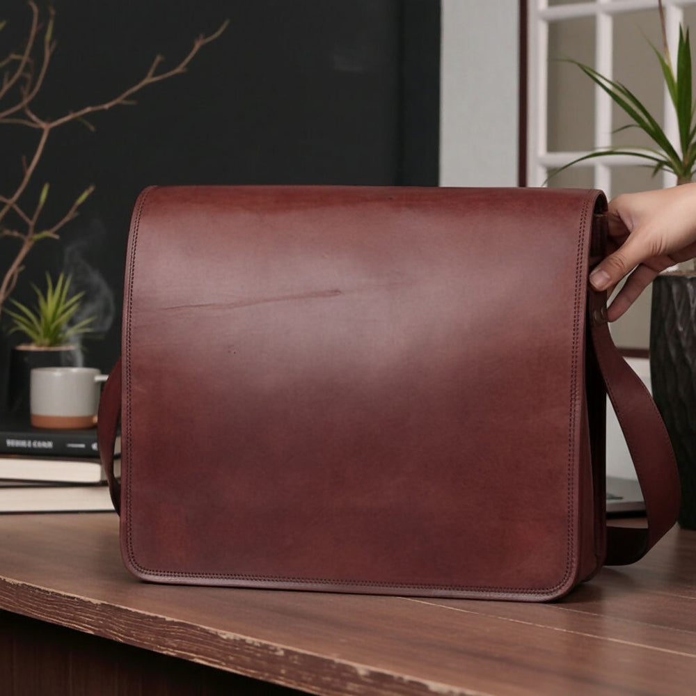Handmade Full Grain Leather Laptop Messenger Bag: Crossbody Satchel- on Lucasgift