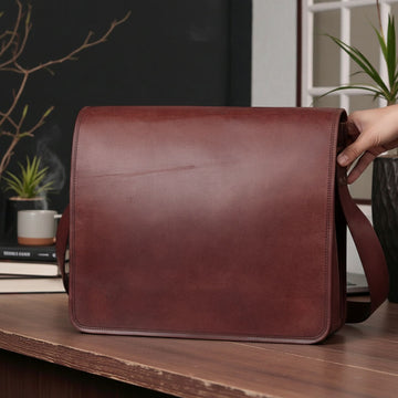 Handmade Full Grain Leather Laptop Messenger Bag: Crossbody Satchel- on Lucasgift