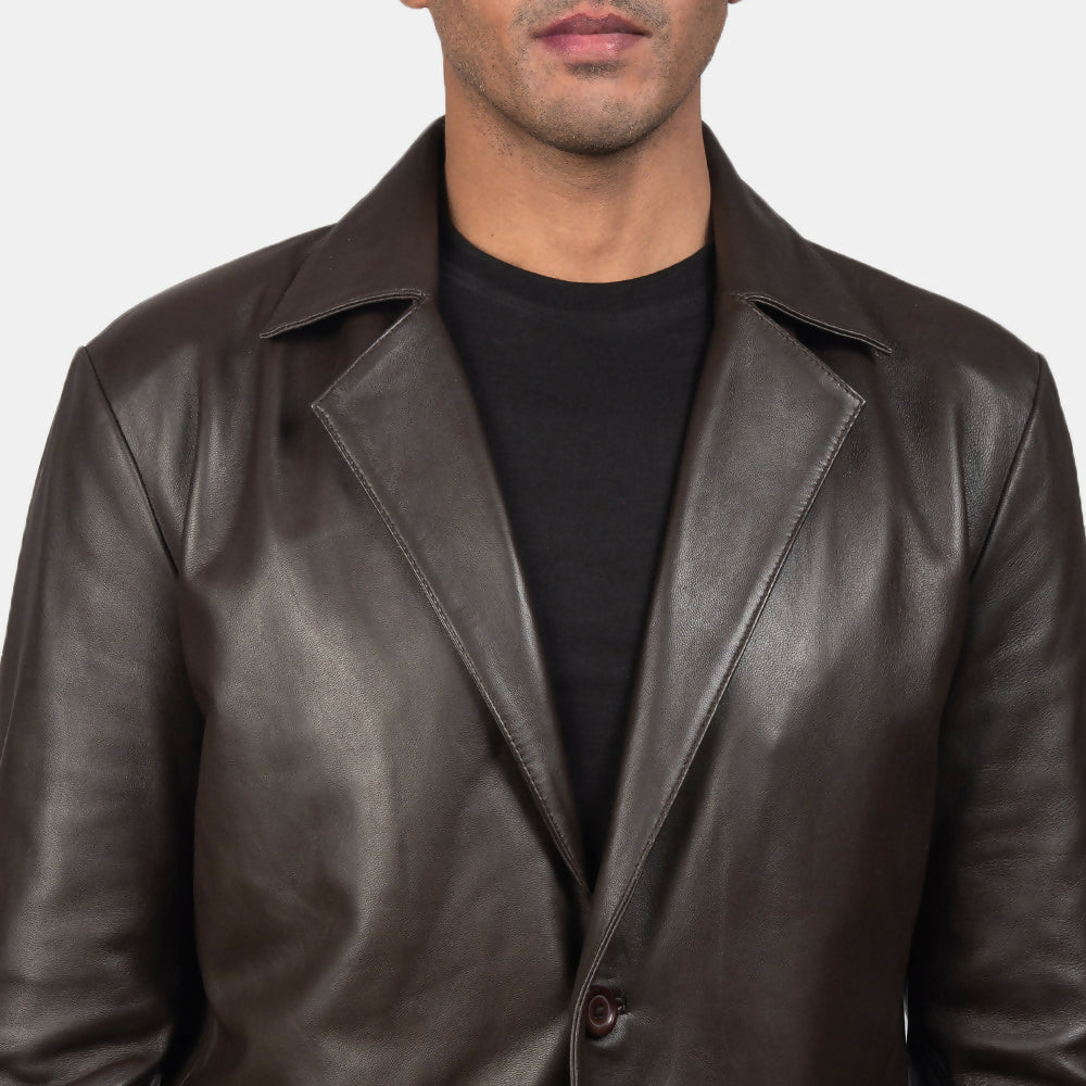 Men’s Brown Sheepskin Leather Blazer | Premium Genuine Leather Jacket for Winter & Formal Wear