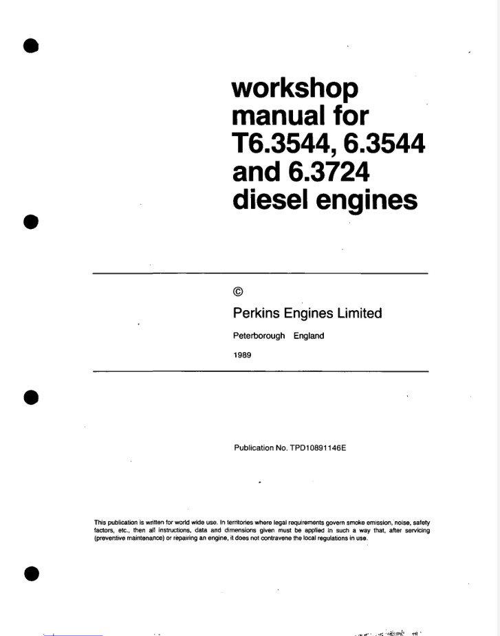 Massey Ferguson Perkins T6.3544, 6.3544 6.3724 Diesel Engine Service Manual- on Lucasgift