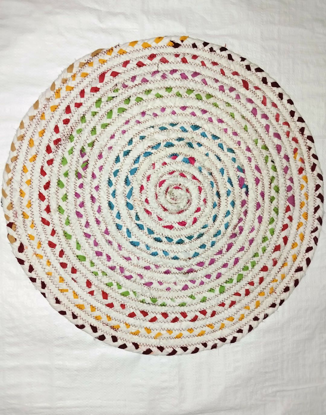 Sonia Artisan Collections| Multicolored Braided Jute and Cotton Round Rug/Mat | Handmade, Boho Style | Perfect for Living Room, Kids Room, or Meditation- on Lucasgift