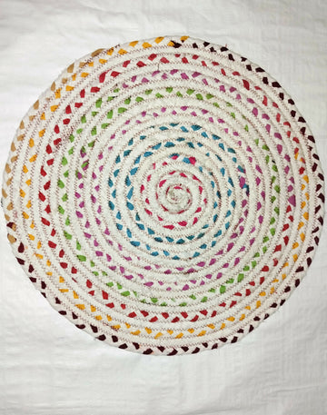 Sonia Artisan Collections| Multicolored Braided Jute and Cotton Round Rug/Mat | Handmade, Boho Style | Perfect for Living Room, Kids Room, or Meditation- on Lucasgift