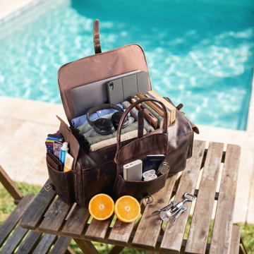 Personalized Full Grain Leather Duffle Bag: Rustic Weekender Travel Gym Bag- on Lucasgift