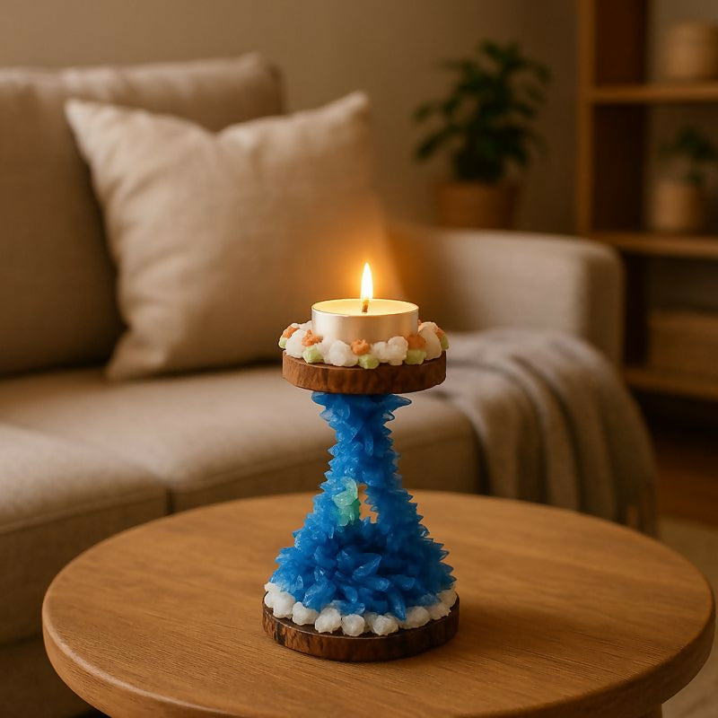 Crystal Waterfall Candle Holder | Handmade Wooden & Crystal Tealight Stand | Nature Inspired Decor- on Lucasgift