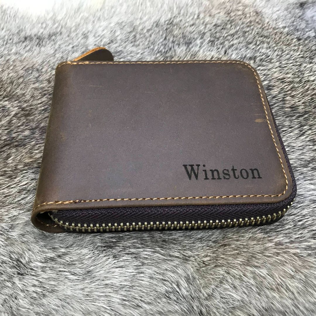 LEATHER WALLET, ZIPPER Wallet, Women's Wallet, Personalized Leather Wallet, Husband Gift, Anniversary Gift, Gift for Him, Boyfriend Gift 24.00