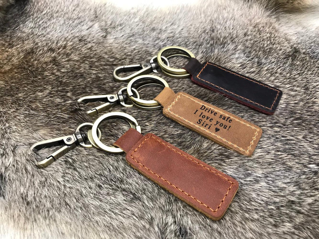 Heavy Duty Leather Keychain Clip Hook , Personalized Black Brown Leather Custom Monogrammed Key Fob Black / No