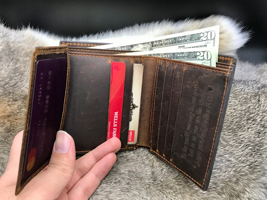 TRIFOLD WALLETS for MEN, Men's Leather Trifold Wallet, Personalized Mens Wallet, Leather Wallet Holds Lots of Money, Rfid Wallet 24.00