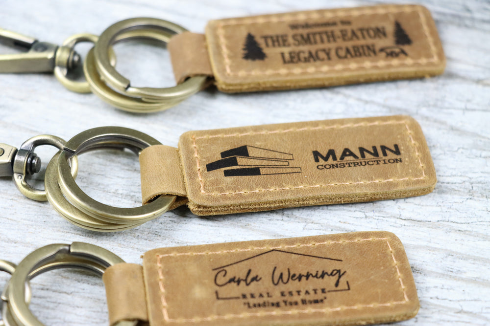 15 pcs+ Custom Logo Leather Keychains in Bulk (Laser Engraved) , Real Leather, Same Day Shipping, Free Shipping US-Lucasgift