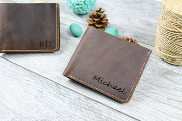 15 pcs+ Personalized Engraved Leather Mens Wallets in Bulk