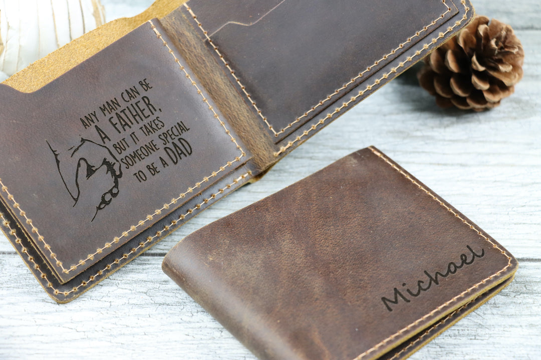 Custom Wallets Men Leather Engraved Name and photo fathers day gift