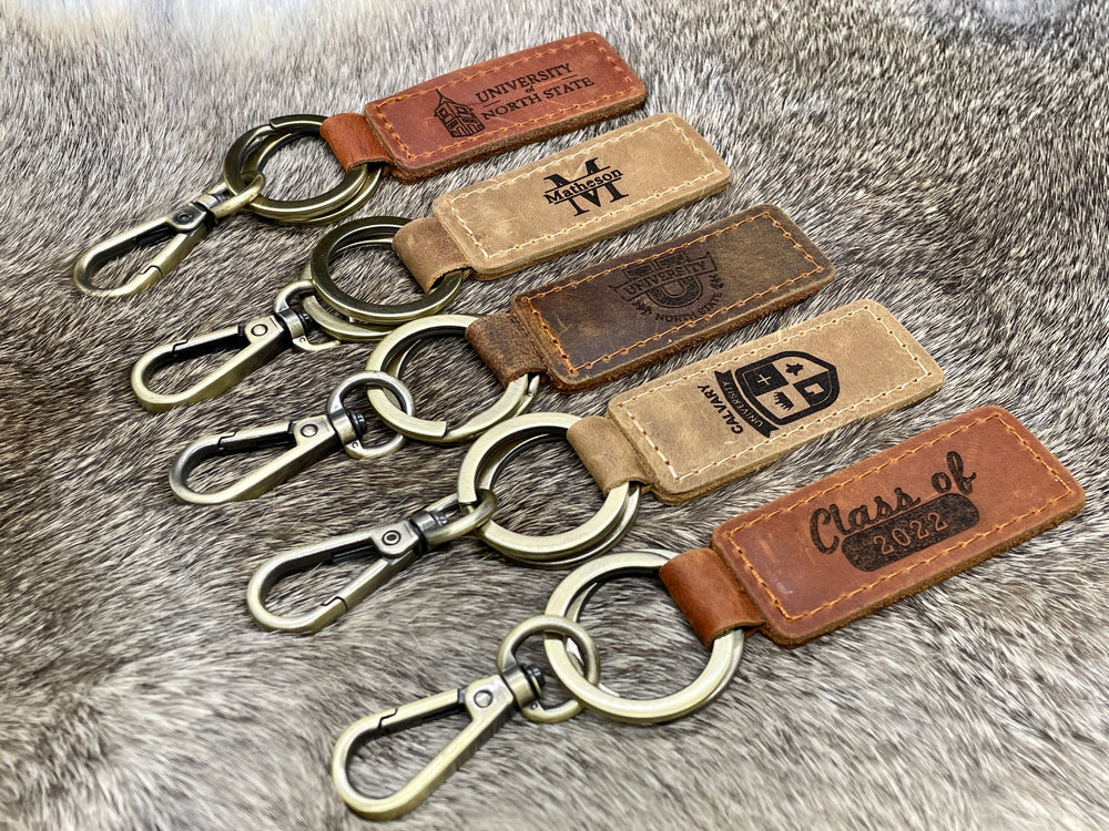 University Keychain, College Collegiate Sport Team Key Fob, Any University or College logo, Laser Engraved Leather 9.90