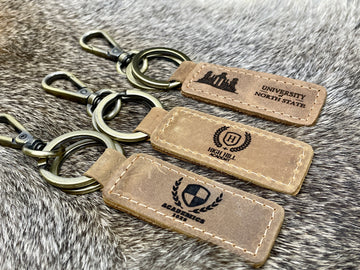 University Keychain, College Collegiate Sport Team Key Fob, Any University or College logo, Laser Engraved Leather 9.90