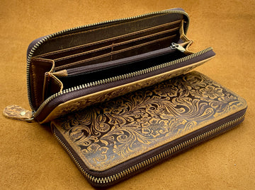 WOMEN'S WALLET ORGANIZER, Women's Wallet, Leather Wallet, Long wallet, Zipper Wallet, Wristlet Wallet, Flower Wallet 58.99